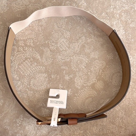 Brand New Michael Kors Genuine Leather Wide Strap Belt Elastic Stretch Cognac main image 7